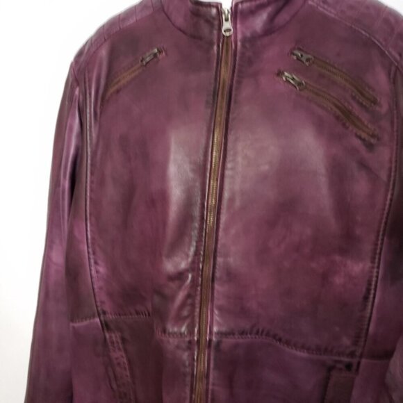 Pelle Lambskin Leather Jacket Coat Purple Wine Men's 4XL Moto - Picture 6 of 15
